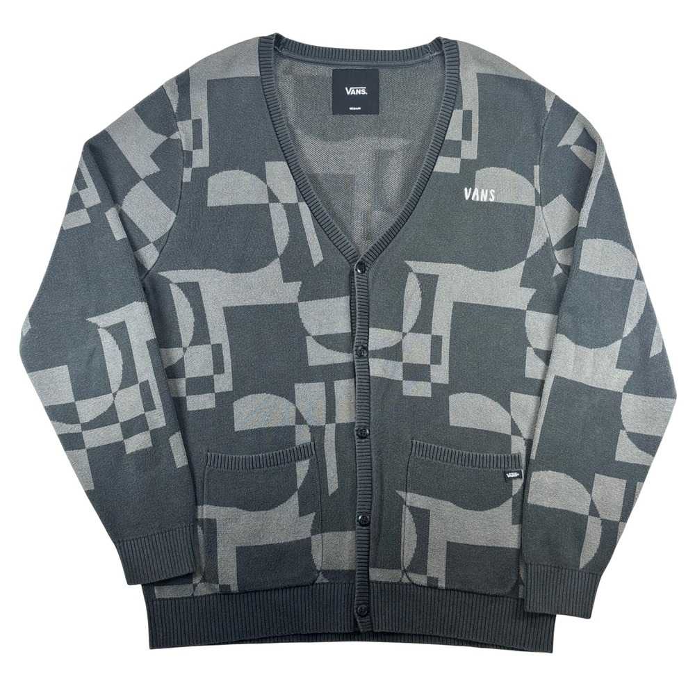 Vans Knit Cardigan Geometric Pockets Abstract Skater Streetwear Grunge  M